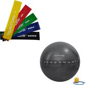 Tunturi - Fitness Set - Weerstandsbanden 5 stuks - Gymball Zwart met Anti Burst 65 cm