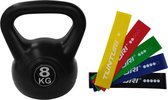 Tunturi - Fitness Set - Weerstandsbanden 5 stuks - Kettlebell 8 kg