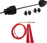 Tunturi - Fitness Set - Vinyl Barbell/Dumbbell Set 50Kg  - Springtouw Rood