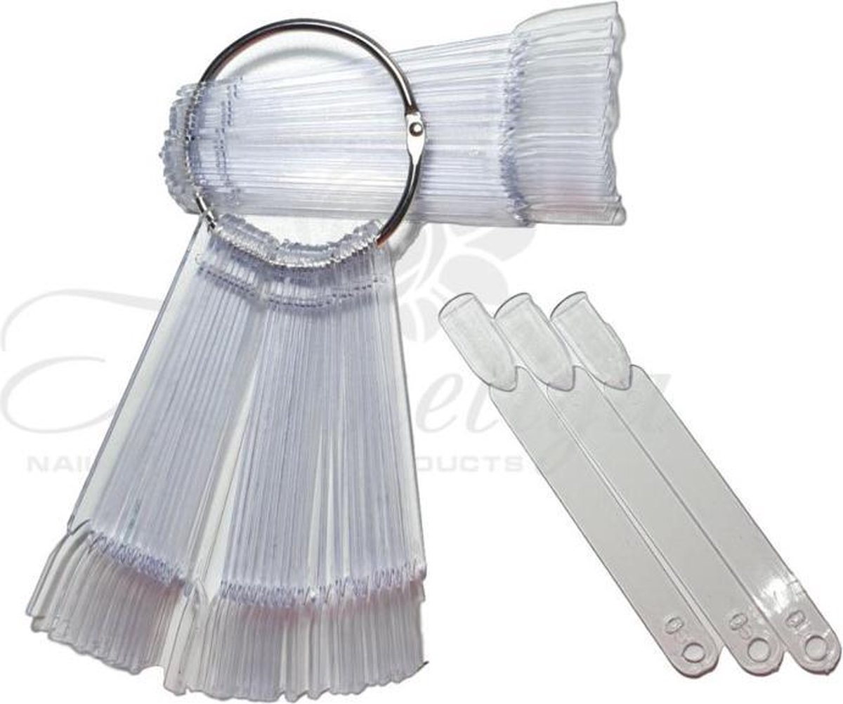 Goedkoopste Tipwaaier - Color Pops - Nagel waaier - Nagel Display - Nail Art Tips - 50 Tips op Ring TRANSPARANT KORT