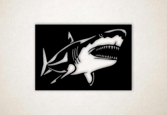 Wanddecoratie - Wandpaneel haai - L - 75x109cm - Zwart - muurdecoratie - Line Art