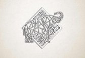 Line Art - Olifant 2 met achtergrond - XS - 25x26cm - EssenhoutWit - geometrische wanddecoratie