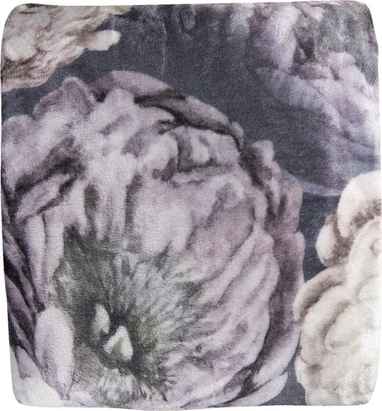 Clayre & Eef Plaid 130x180 cm Zwart Geel Polyester Rechthoek Bloemen Deken