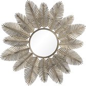 Clayre & Eef Wandspiegel Ø 84*3 cm Goudkleurig Ijzer, Glas Rond Blaadjes Grote Spiegel Muur Spiegel Wand Spiegel