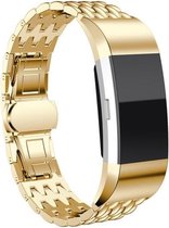 Stalen Smartwatch bandje - Geschikt voor  Fitbit Charge 3 stalen draak band - goud - Horlogeband / Polsband / Armband