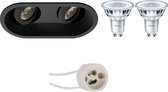 LED Spot Set - Pragmi Zano Pro - GU10 Fitting - Inbouw Ovaal Dubbel - Mat Zwart - Kantelbaar - 185x93mm - Philips - CorePro 827 36D - 4W - Warm Wit 2700K - Dimbaar