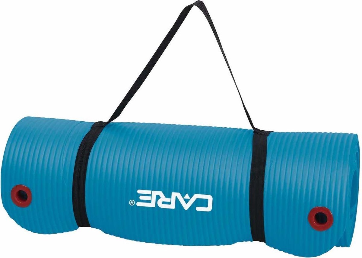Care Fitness Yogamat Blauw - 183 X 61 X 1,5 Cm - Ophangbaar en Oprolbaar