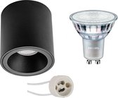 Opbouwspot Set - Pragmi Cliron Pro - GU10 Fitting - Opbouw Rond - Mat Zwart - Verdiept - Ø90mm - Philips - MASTER 927 36D VLE - 3.7W - Warm Wit 2200K-2700K - DimTone Dimbaar