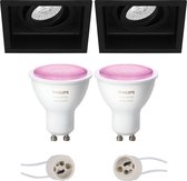 Pragmi Domy Pro - Inbouw Vierkant - Mat Zwart - Verdiept - Kantelbaar - 105mm - Philips Hue - LED Spot Set GU10 - White and Color Ambiance - Bluetooth - BES LED