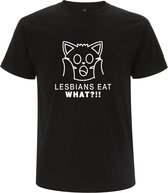 Lesbians eat, what!? Heren t-shirt | relatie | vrouwen | getrouwd | eten  | cadeau | Zwart