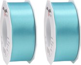 3x Luxe, brede Hobby/decoratie turquoise satijnen sierlinten 4 cm/40 mm x 25 meter- Luxe kwaliteit - Cadeaulint satijnlint/ribbon