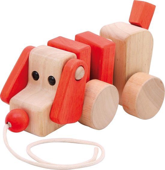 Trekfiguur / trekdier hout - Hond - Houten speelgoed vanaf 1 jaar