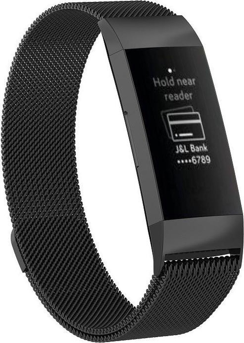 Fitbit charge 3 & 4 milanese band - zwart - SM - Horlogeband Armband Polsband - Luxury Bands