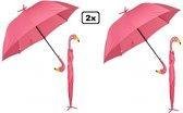 2x Paraplu  Flamingo met standaard 96cm - fun thema feest festival regen