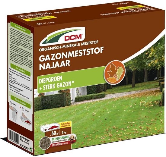 DCM Gazonmeststof Najaar - Organische Gazonmest - Meststof met MINIGRAN® Technology - Gazon zonder Mos - 60m2 - 3 kg