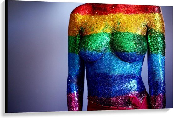 onderbreken evenaar Memoriseren Canvas - Vrouwenlichaam Bedekt Met Regenboogkleurige Glitters - 120x80cm  Foto op... | bol.com
