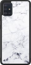 Samsung A51 hoesje glas - Marmer grijs - Hard Case - Zwart - Backcover - Marmer - Grijs