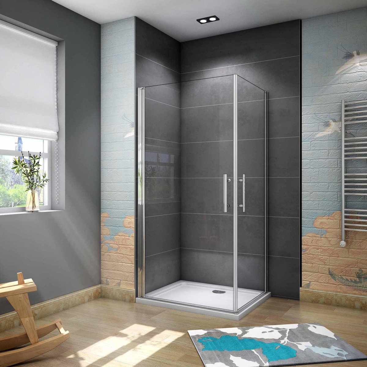 Douchecabine90x70cm, dubbele draaideur,6mm NANO helder veiligheidsglas,hoogte 195cm