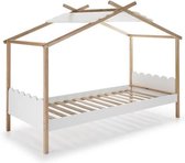 NUVEM Kinderbed met massief grenenhout en gelakt MDF - decor in naturel en wit - l90 x B190 cm