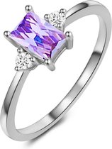 Twice As Nice Ring in zilver, zirkonia baguette, amethyst kleur, 2 kleine zirkonia  60