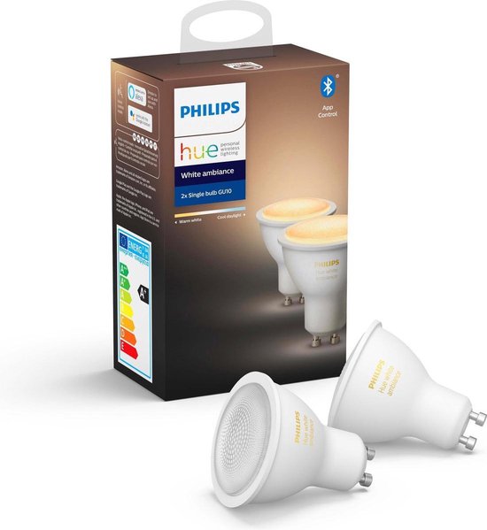 PHILIPS HUE – LED Spot Set GU10 – White Ambiance – Bluetooth – Pragmi Rodos Pro – Inbouw Rond – Mat Zwart – Ø93mm