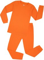 Elowel - Unisex 'Volle Kleur' Pyjama, 2 Delig, 100% Katoen, Comfortabel, Slim fit Broek | 12 Jaar | Oranje