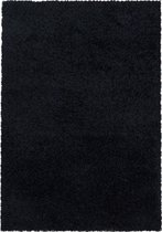 Modern hoogpolig vloerkleed Sydney - zwart - 80x250 cm
