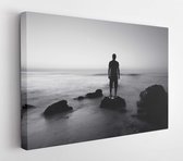 Onlinecanvas - Schilderij - And Seascape With Alone Man On The Rocks Art Horizontal Horizontal - Multicolor - 40 X 50 Cm