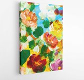 Abstract colorful flowers, hand painted background, fragment of brush acrylic painting on canvas, wallpaper, texture. Modern art. Contemporary art.- Modern Art Canvas -Vertical - 1