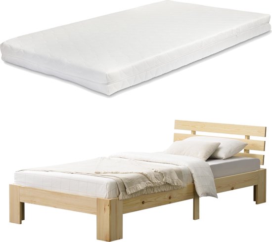 Houten bed Nivala grenen met matras 120x200 cm houtkleurig