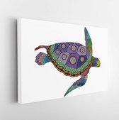Zentangle stylized color turtle. Hand Drawn vector illustration. Books or tattoos with high details isolated on white background. Collection of reptiles - Modern Art Canvas  - Hori