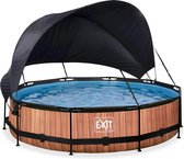 EXIT Wood zwembad ø360x76cm met filterpomp en schaduwdoek - bruin