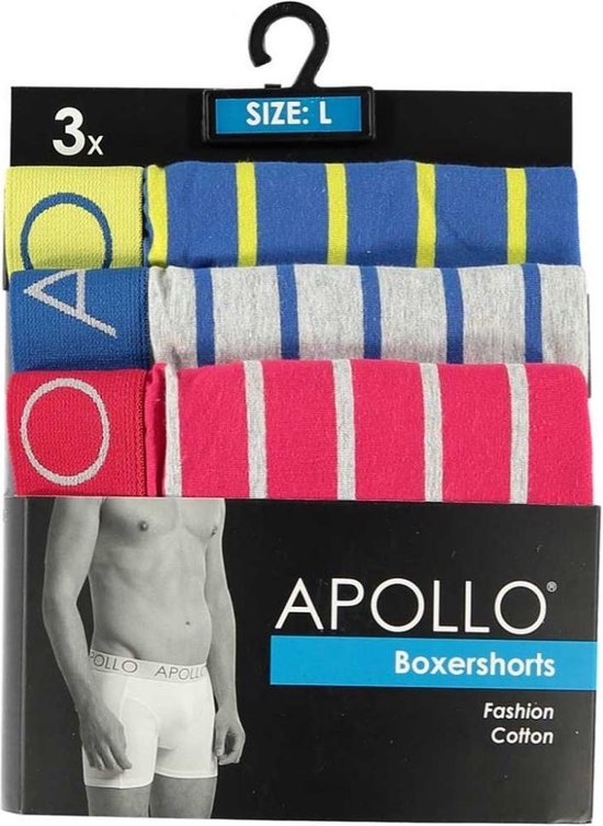 Apollo Boxershort Heren Katoen Blauw/grijs/rood 3 Stuks Maat Xl