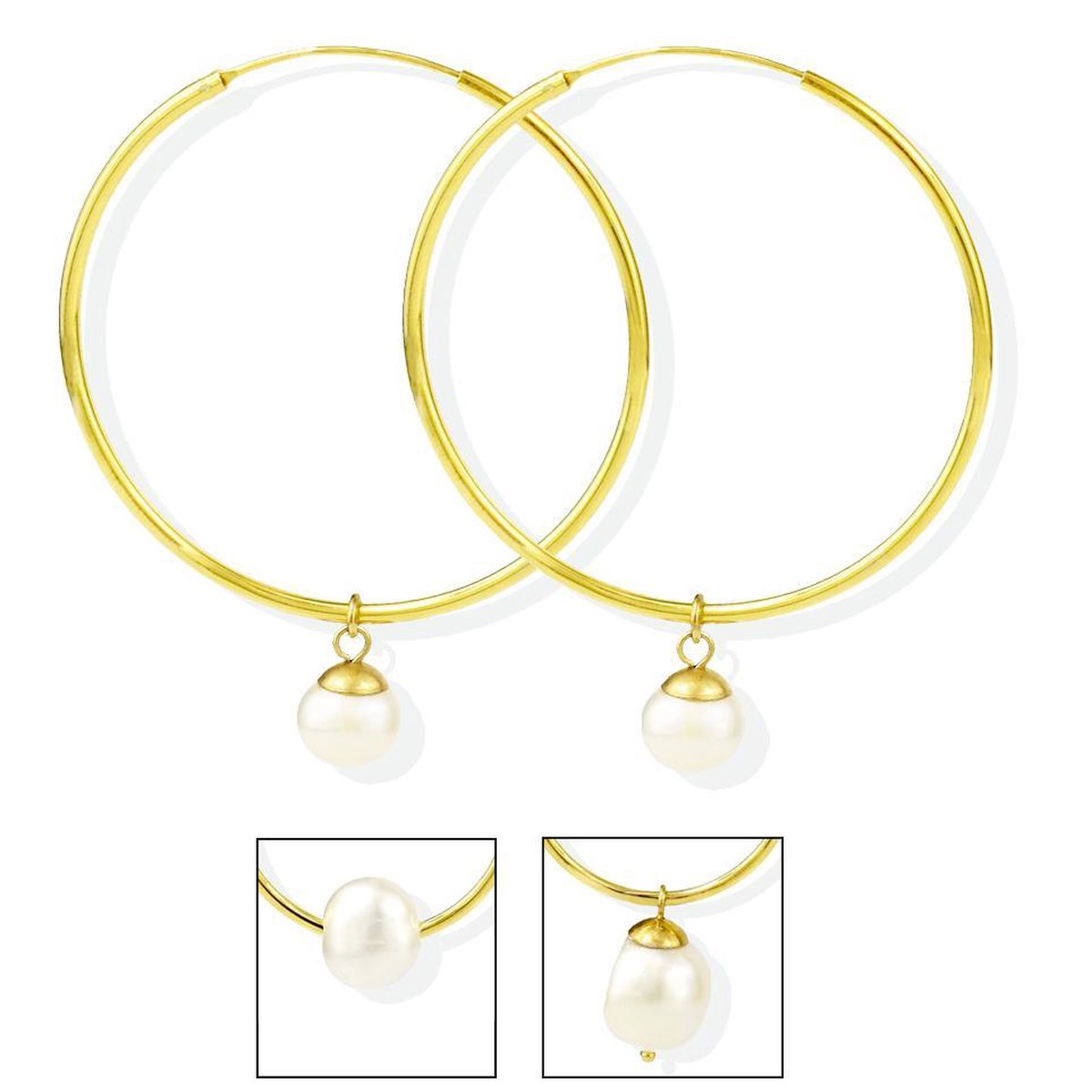 PROUD PEARLS® Gouden oorringen van 4cm met 3 verschillende hangers met parels