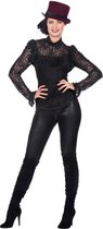 Wilbers - Gotisch Kostuum - Sexy Kanten Blouse Zwart Vrouw - zwart - Maat 38 - Halloween - Verkleedkleding