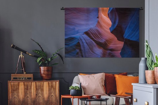 Tapisserie Antelope Canyon - Les couleurs bleu foncé brillent à travers les fentes de l'Antelope Canyon Tapisserie en coton 120x80 cm - Tapisserie avec photo