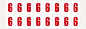 Cijfer stickers 0-9 - zelfklevende folie - 20 kaarten - rood wit teksthoogte 25 mm Cijfer 6