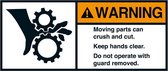 Warning Moving parts can crush sticker, ANSI, 2 per vel 45 x 100 mm