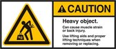 Caution Heavy object sticker, ANSI 45 x 100 mm