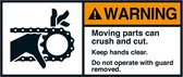 Warning Moving parts sticker, ANSI, 2 per vel 45 x 100 mm