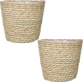 Set de 2x pots / paniers à plantes naturels en corde torsadée / roseau 17,5 cm - Paniers à plantes / pots en osier