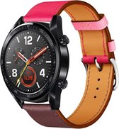 Leer Smartwatch bandje - Geschikt voor  Huawei Watch GT leren bandje - knalroze/roodbruin - 46mm - Horlogeband / Polsband / Armband