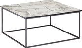 salontafel vierkant 80x38x80 cm met marmerlook wit | Salontafel met zwart metalen frame | Moderne decoratieve tafel