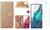 Samsung S20 FE hoesje - bookcase Goud - Galaxy S20 FE wallet case portemonnee hoesje - S20 FE book case hoes cover Met 2X screenprotector / tempered glass
