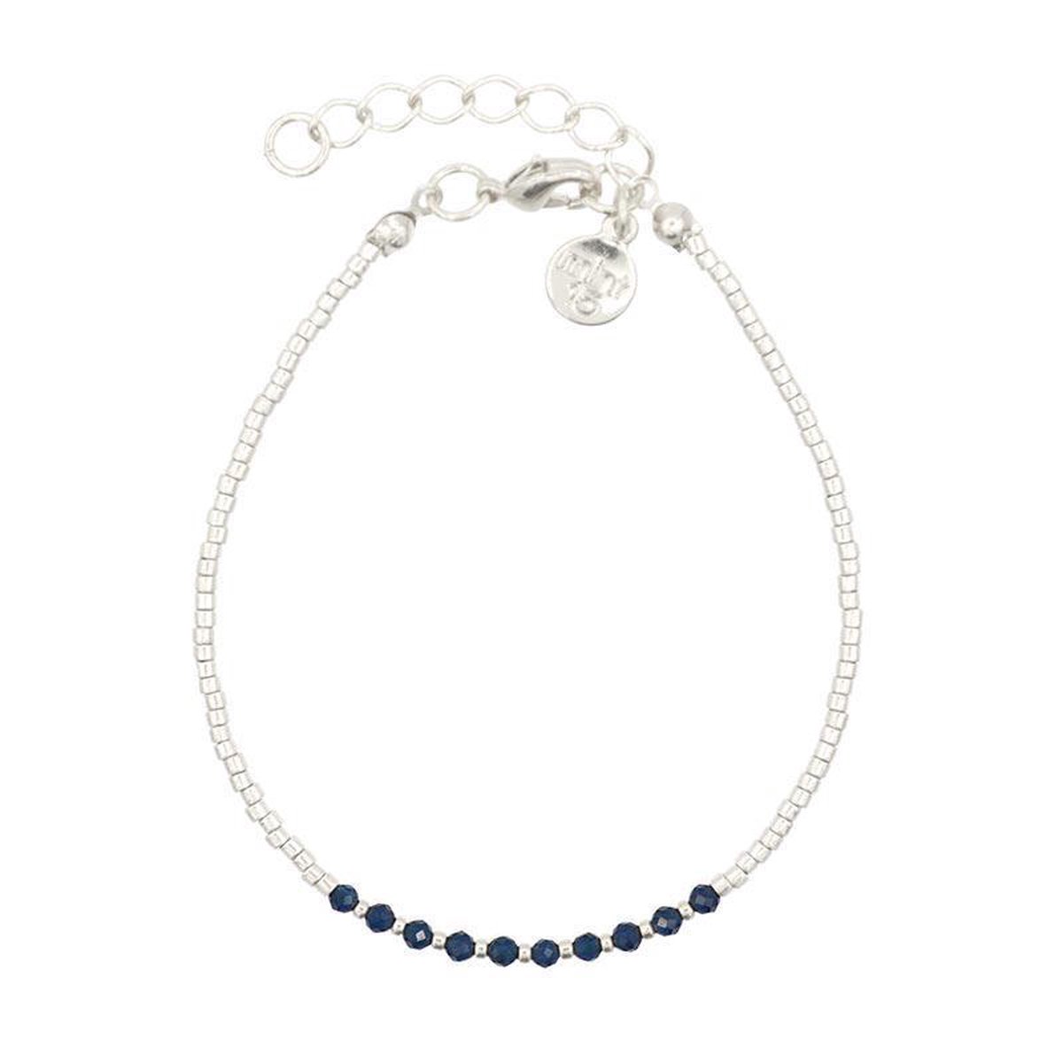 Mint15 Armband 'Little Faceted Beads (spinel) - Navy Blue' - Zilver