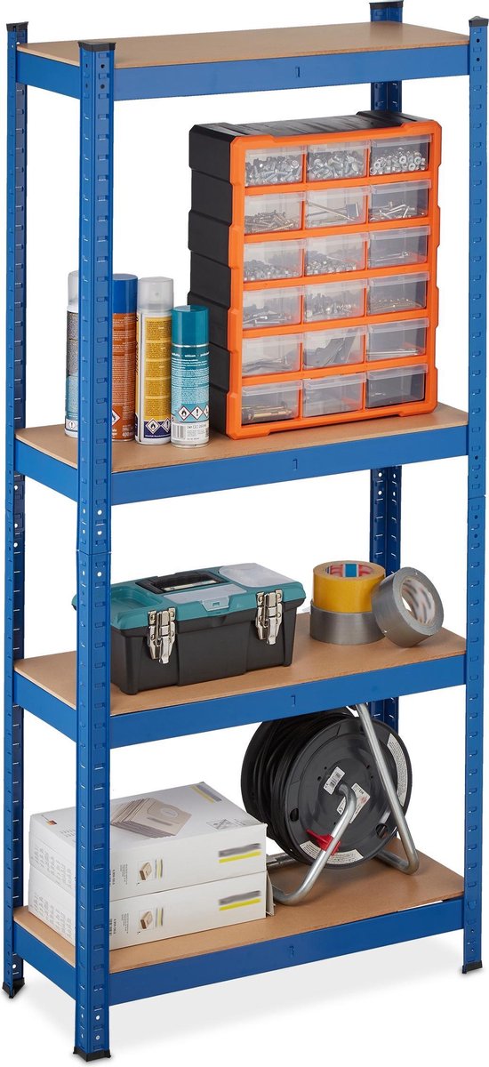 Relaxdays stellingkast metaal - 150 x 70 x 30 cm - opbergrek - magazijnrek - blauw