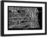 Foto in frame , Plattegrond Chicago , 120x80cm , Zwart wit , wanddecoratie