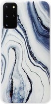 ADEL Siliconen Back Cover Softcase Hoesje Geschikt voor Samsung Galaxy S20 Plus - Marmer Blauw Wit