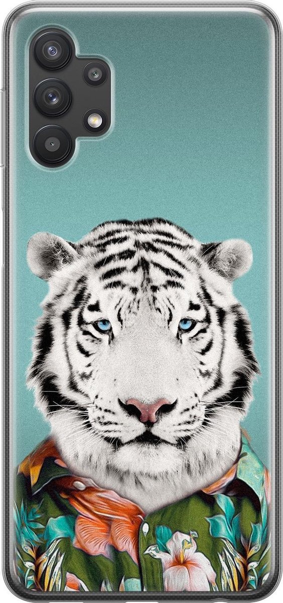 Leuke Telefoonhoesjes - Hoesje geschikt voor Samsung Galaxy A32 5G - Witte tijger - Soft case - TPU - Print / Illustratie - Blauw