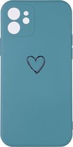 Shop4 - iPhone 12 Hoesje - Back Case Mat Hartje Blauw